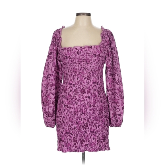 Free People Smock It To Me Mini Dress - Azalea Combo Purple Floral - Large - NWT - Picture 6 of 11